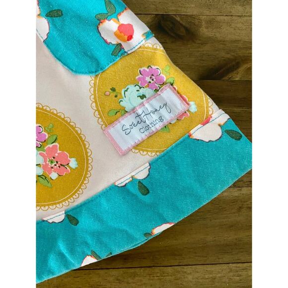 SweetHoney Knit Flair Dress Sewing Class Pink Blue Gold Floral Short Sleeve 2T - Picture 8 of 9